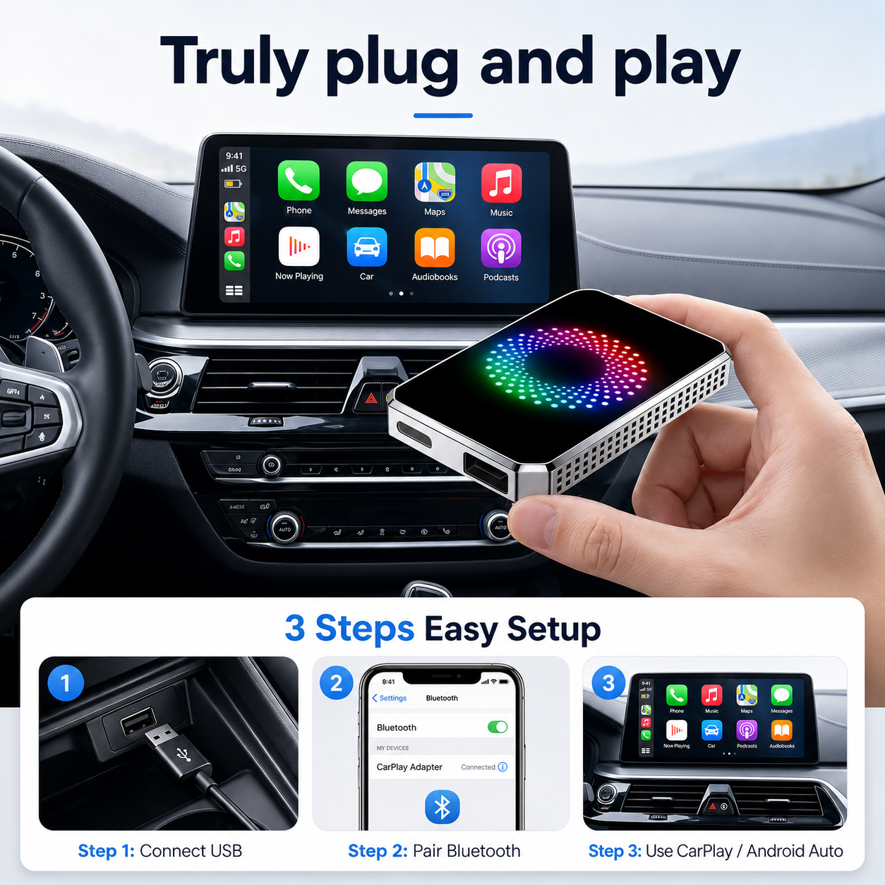 3-in-1 Magic Video Box Wireless CarPlay Adapter – Stream Netflix, YouTube & TikTok