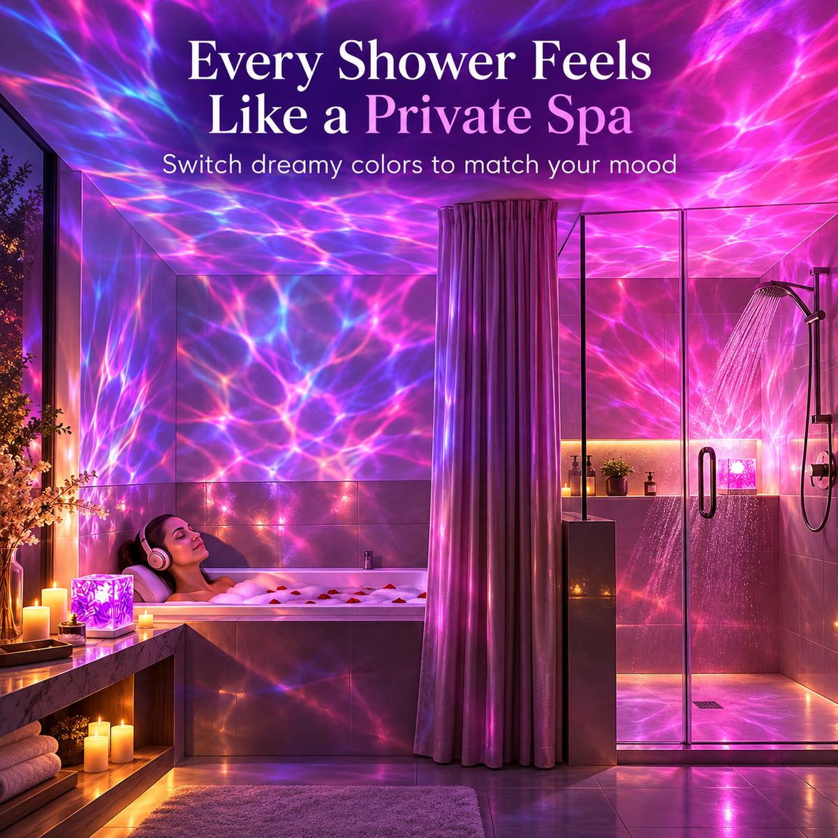 Rechargeable Water Ripple Shower Light – 16 Color Mood Lamp