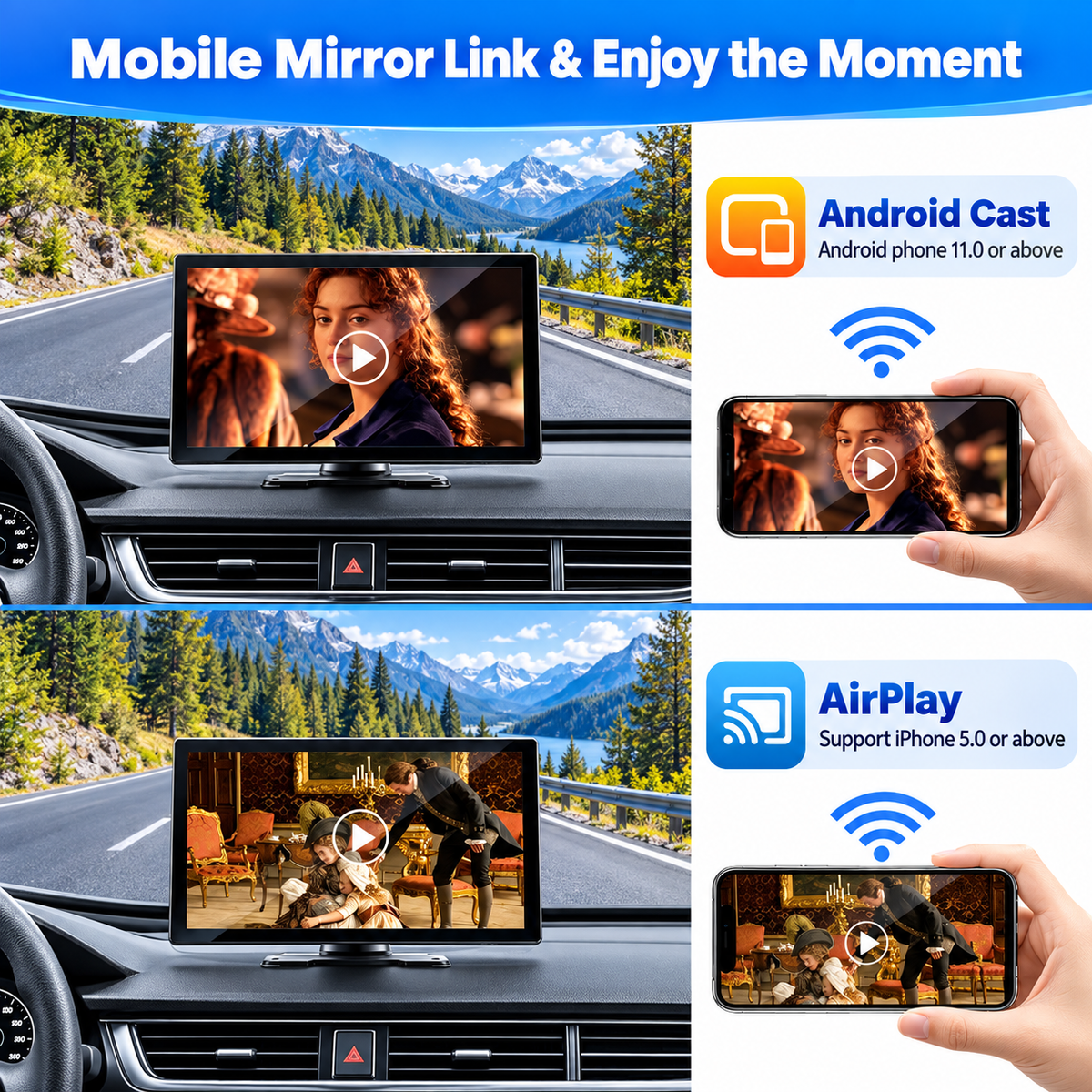 9” Wireless CarPlay & Android Auto Screen with Backup Camera