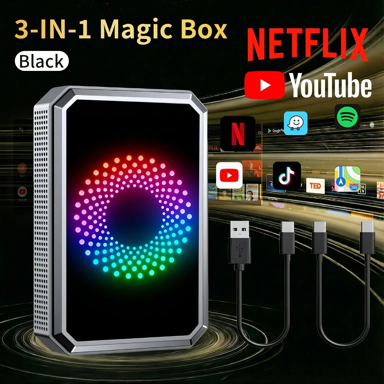 3-in-1 Magic Video Box Wireless CarPlay Adapter - Stream Netflix, YouTube & TikTok, USB Plug & Play