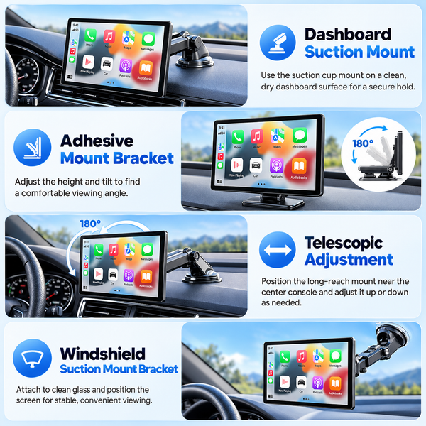 9” Wireless CarPlay & Android Auto Screen with Backup Camera