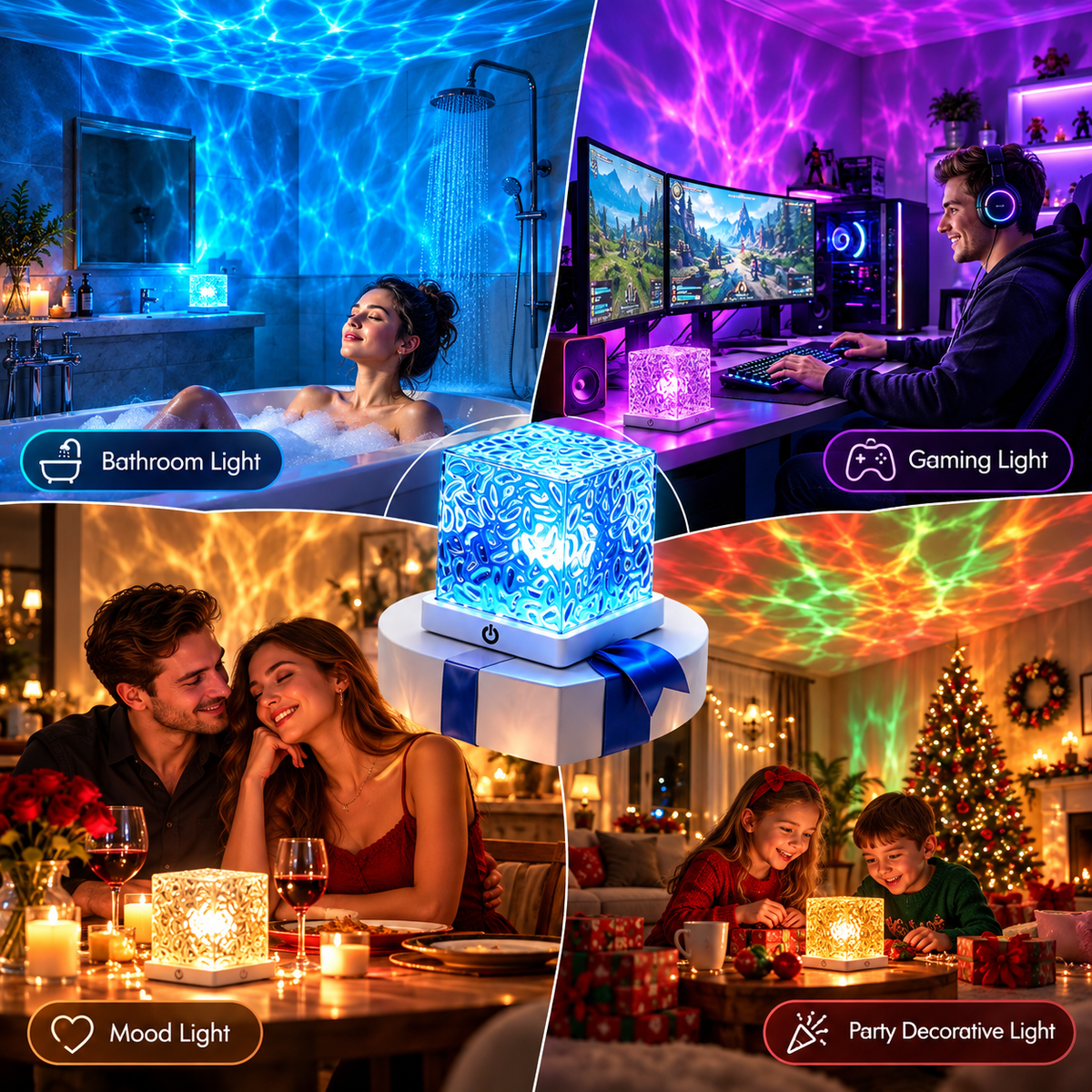 Rechargeable Water Ripple Shower Light – 16 Color Mood Lamp