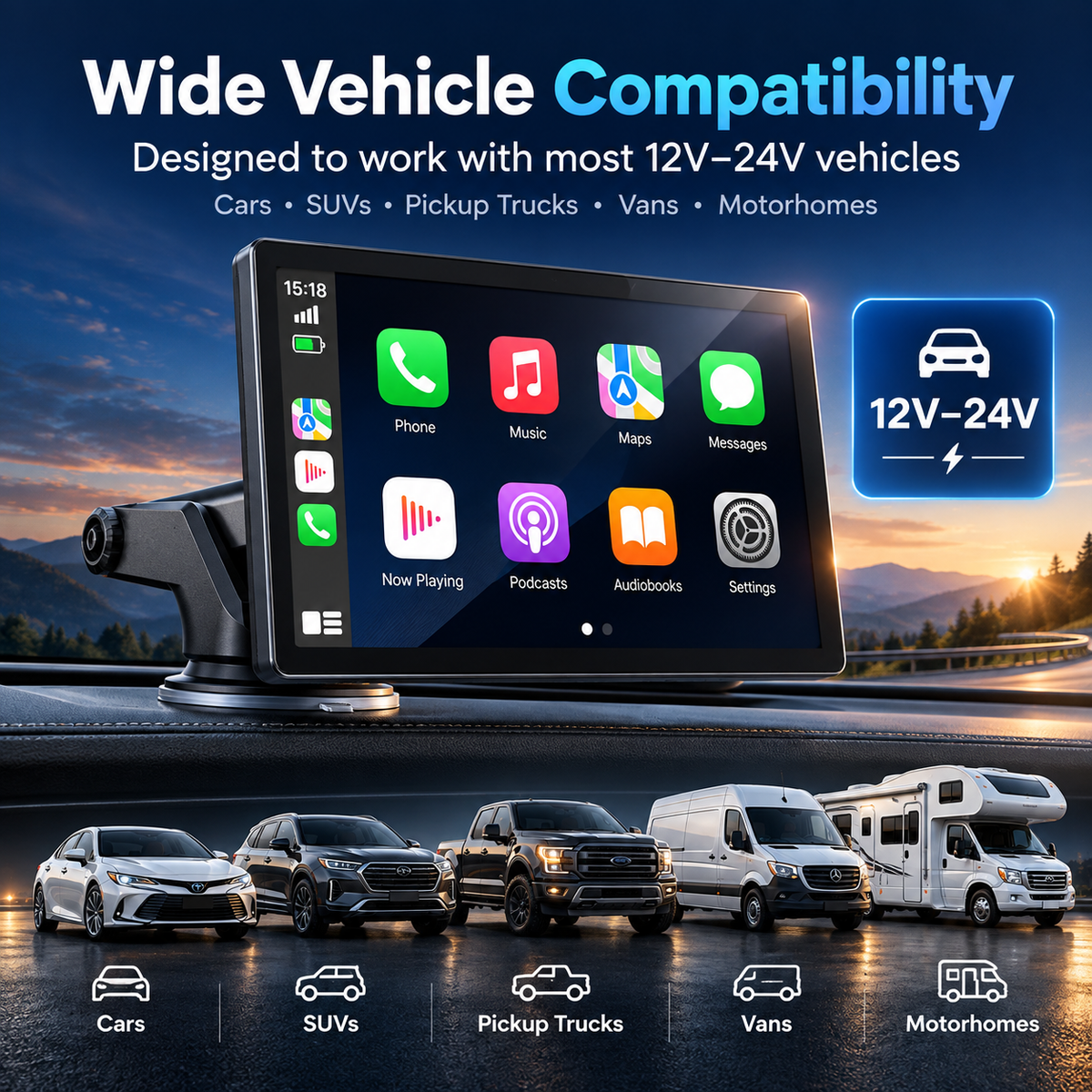 9” Wireless CarPlay & Android Auto Screen with Backup Camera