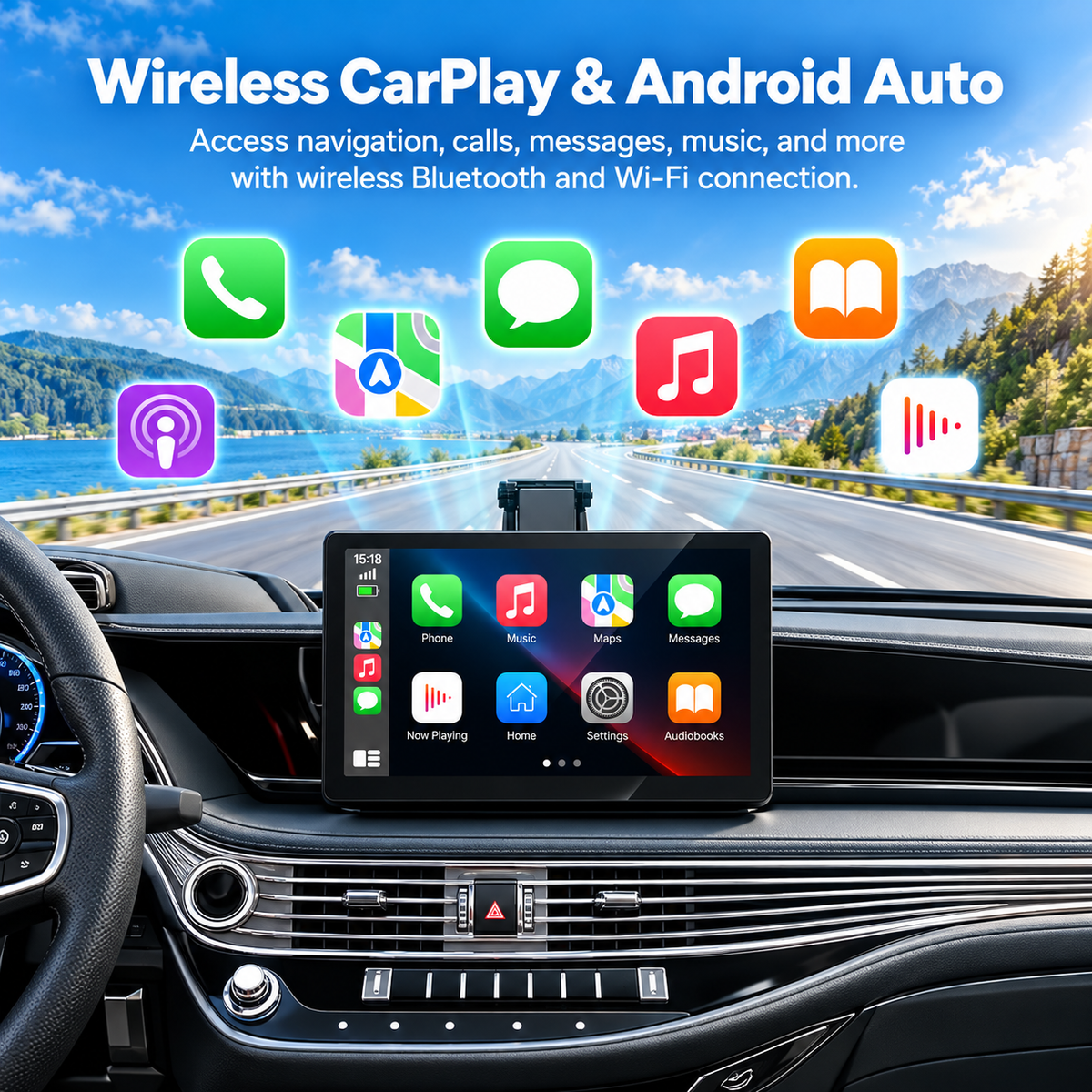 9” Wireless CarPlay & Android Auto Screen with Backup Camera